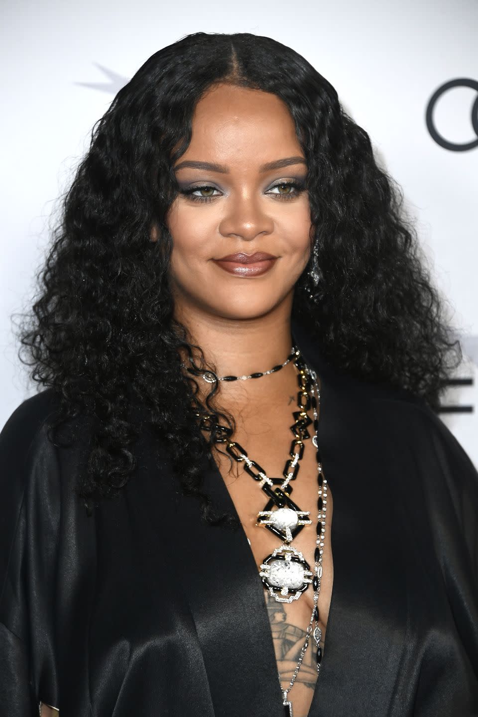 <p>For the Hollywood premiere of Queen & Slim in 2019, RiRi showed us all that monochrome needn't mean minimal. She layered an eye-catching David Webb pendant necklace - crafted with black enamel, diamond and carved rock crystal - with a daintier pieces from Neil Lane, including a diamond and onyx chain and a diamond-studded crucifix. </p>