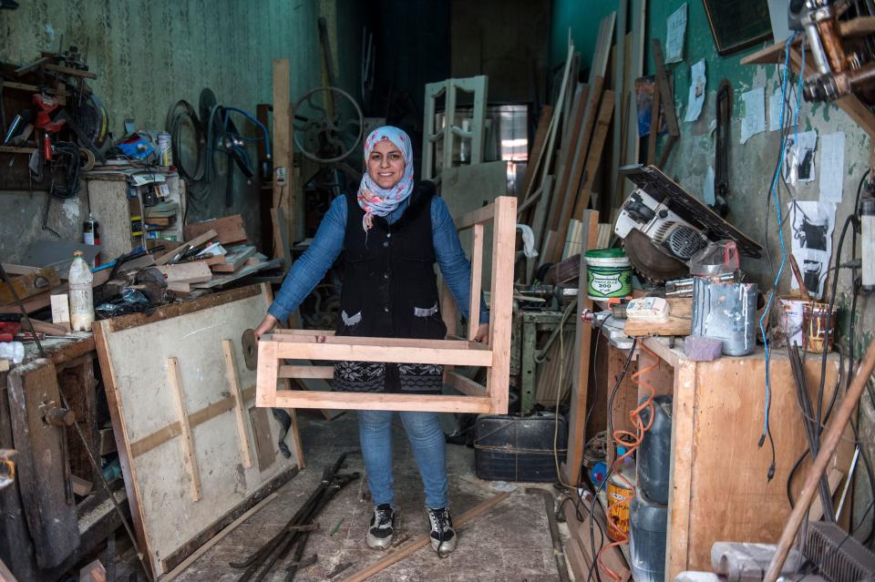 Asmaa Megahed is a 31-year-old Egyptian carpenter. Here she poses for a picture at her workshop in the Abdeen district in downtown Cairo on&nbsp;Feb.&nbsp;26, 2018.