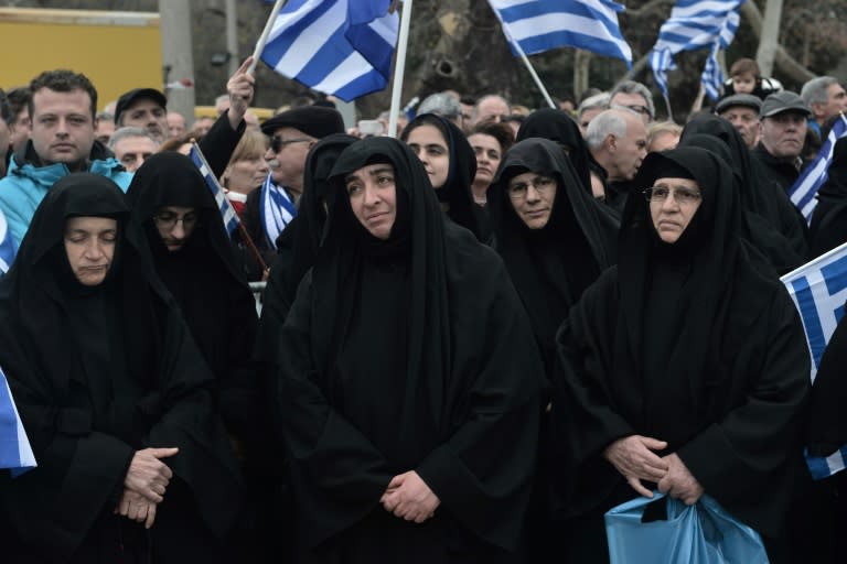 Nuns were spotted among the protesting crowds in the port city of Thessaloniki