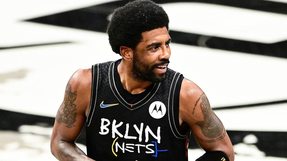 Seen here, Kyrie Irving warms up with NBA side the Brooklyn Nets.