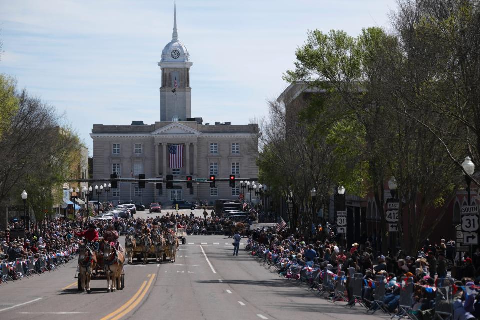 A big crowd gathers at the Mule Day Parade in Columbia, TN on April 6th, 2024.