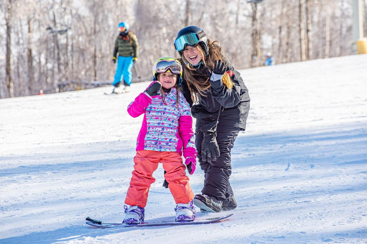 Snowboarding lesson at Stratton Mountain Resort.