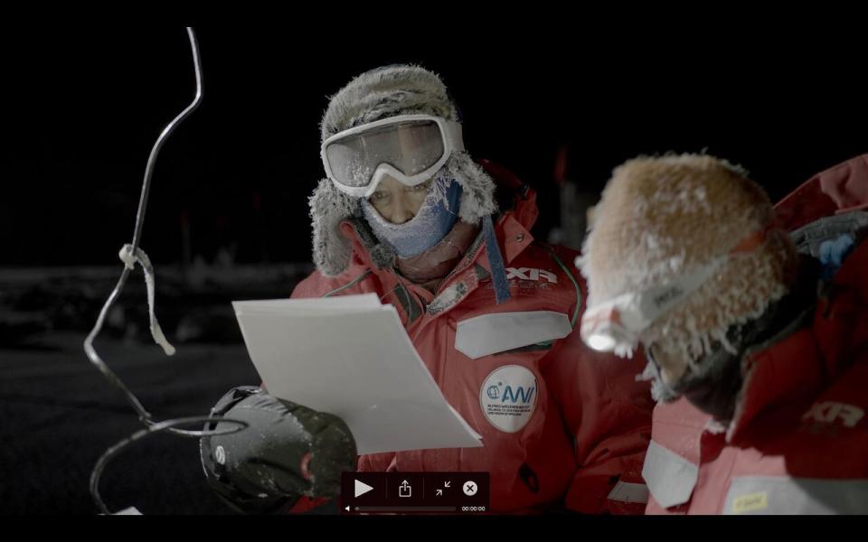 Julienne Stroeve, studying sea ice during an expedition. She is the lead author of a multi-disciplinary study which predicts Hudson Bay polar bears won't be able to survive a lengthening fasting period if climate warming isn't stopped.