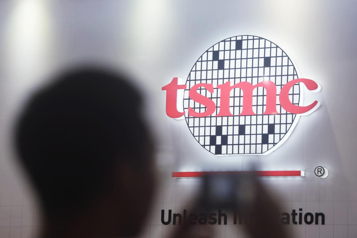 NANJING, CHINA - JULY 19, 2023 - Visitors visit the booth of TSMC at the 2023 World Semiconductor Congress in Nanjing, Jiangsu province, China, July 19, 2023. On the afternoon of July 20, 2023, TSMC released the second quarter of 2023 financial results, due to the impact of the global economic downturn, which led to a decline in demand for automotive, mobile phone and server chips, TSMC net profit in the second quarter of 181.8 billion Taiwan dollars (about 5.85 billion US dollars), although higher than analysts' expectations, But it was down 23.3 per cent from T $237 billion in the same period in 2022. This is also the first time since the second quarter of 2019 that TSMC recorded a year-on-year decline in quarterly profit. TSMC also said it expected full-year sales to fall 10 per cent in US dollar terms. (Photo credit should read CFOTO/Future Publishing via Getty Images)