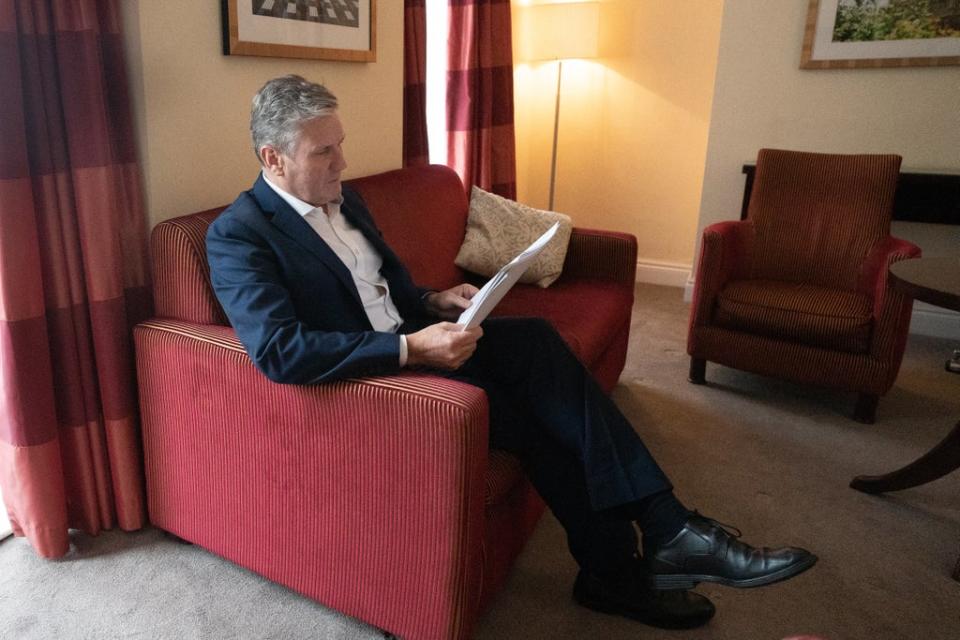 Labour leader, Sir Keir Starmer prepares his Labour Party conference speech in his hotel room in Brighton (Stefan Rousseau/PA) (PA Wire)