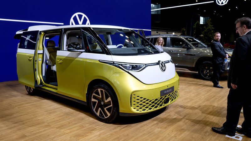 The all electric Volkswagen ID. Buzz is displayed at the New York International Auto Show in New York on April 5, 2023.