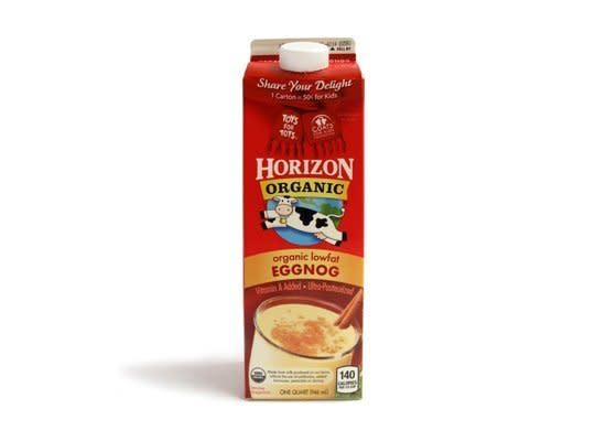 <strong>140 calories, 3 grams of fat</strong><Br> <b>Comments:</b> "Bananas!" "This tastes like Runts." "Banana flavor. Not a very typical eggnog." "Tastes like medicine." "Banana penicillin." "Tastes like bubblegum -- why?" "Banana? Like drinking lotion." <b><a href="http://www.horizondairy.com/" target="_blank">horizondairy.com</a></b>