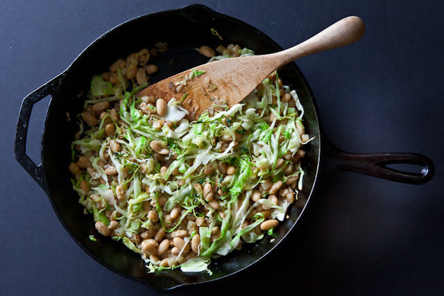 <strong>Get the <a href="http://www.steamykitchen.com/14838-white-beans-and-cabbage.html">White Beans and Cabbage recipe from Steamy Kitchen</a></strong>