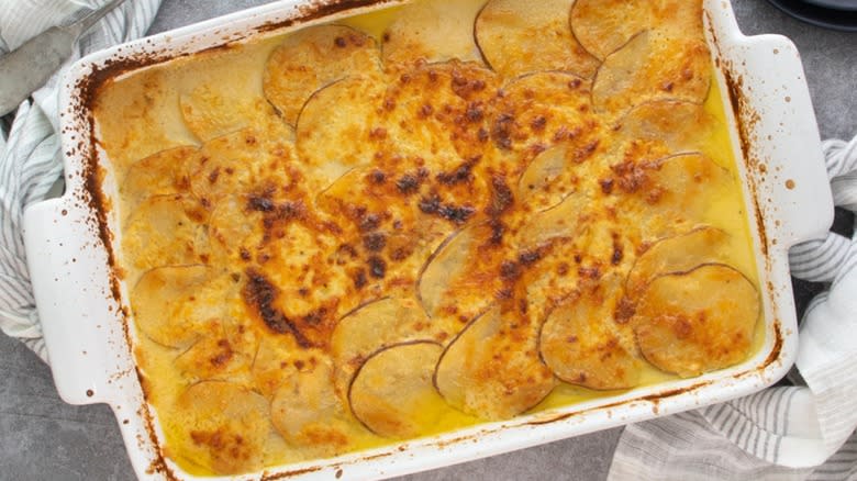 potatoes au gratin in pan