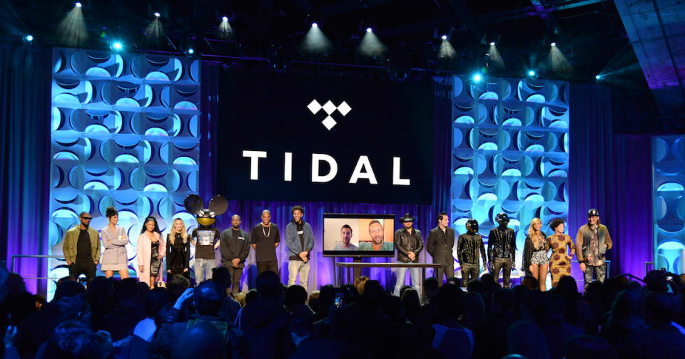 Kanye West and Jay Z attend the Tidal launch event #TIDALforALL at Skylight at Moynihan Station (Copyright: Getty/Kevin Mazur)