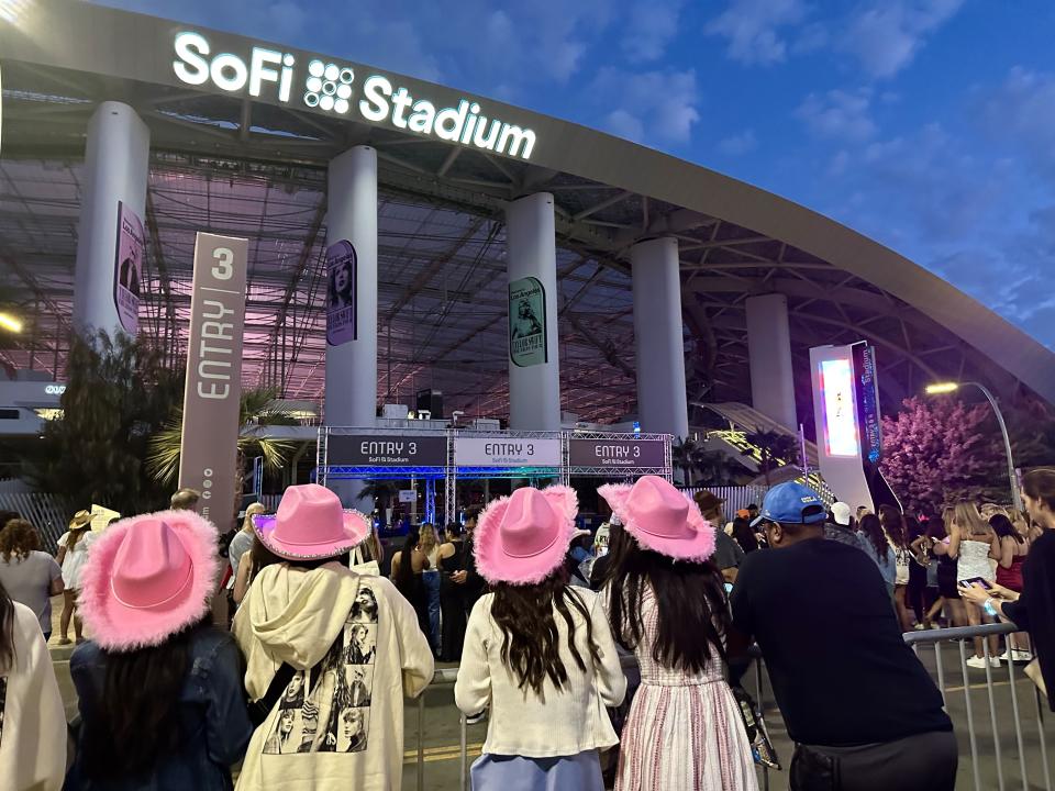 Fans gather outside SoFi Stadium in Inglewood, Calif. to listen to Taylor Swift’s concert on Wednesday, Aug. 11, 2023. | Sarah Gambles, Deseret News
