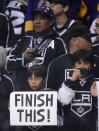 LOS ANGELES, CA - JUNE 11: Los Angeles Kings fans hold up a sign saying 'Finish This' before Game Six of the 2012 Stanley Cup Final against the New Jersey Devils at Staples Center on June 11, 2012 in Los Angeles, California. (Photo by Harry How/Getty Images)