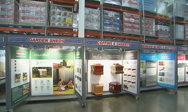 Costco is selling coffins from as little as $360 to $3800, compared with $7-8000 at a funeral house. Picture: 7 News
