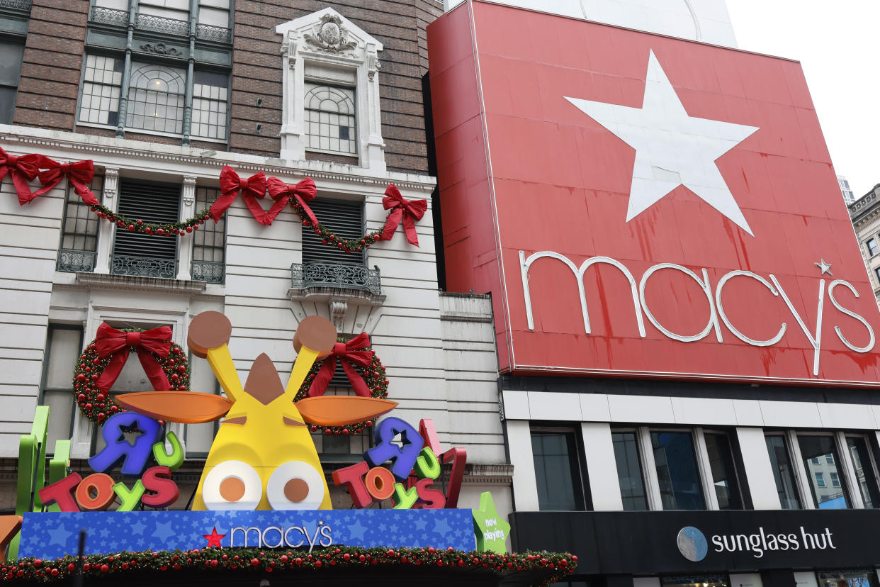 NEW YORK, NEW YORK - DECEMBER 11: A Macy's store is seen at Herald Square on December 11, 2023 in New York City. Macy's stock rose more than 17% during morning trading after reports from the Wall Street Journal that Arkhouse Management, a real-estate focused investing firm, and Brigade Capital Management, a global asset manager, have offered to buy the retail chain for $5.8 billion. (Photo by Michael M. Santiago/Getty Images)