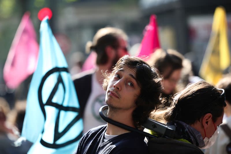Extinction Rebellion activists hold protest in Paris, urging presidential candidates to act on climate change