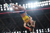 <p>Sweden's Angelica Bengtsson competes in the women's pole vault qualification during the Tokyo 2020 Olympic Games at the Olympic Stadium in Tokyo on August 2, 2021. (Photo by Andrej ISAKOVIC / AFP) (Photo by ANDREJ ISAKOVIC/AFP via Getty Images)</p> 