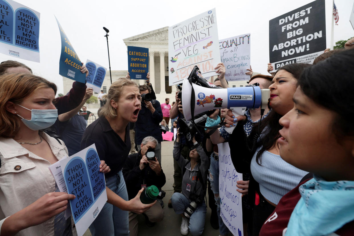 People protest after leak of U.S. Supreme Court draft majority opinion on Roe v. Wade abortion rights decision, in Washington