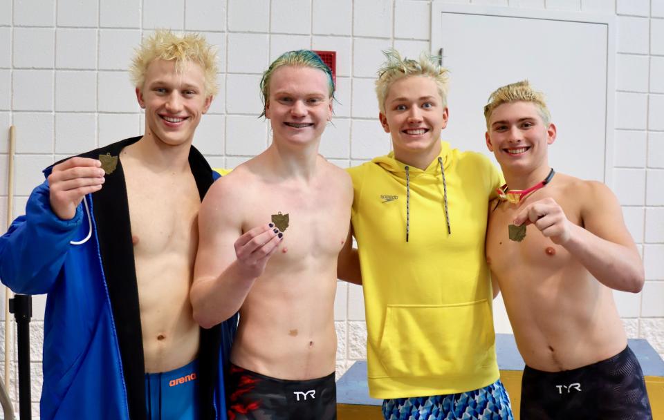 Luke Boucher, Gabe Bosler-Kramer, Andrei Dordea and Aidan McMillan aim to break more records at state after setting new program marks in the 200 and 400 freestyle relays at districts.