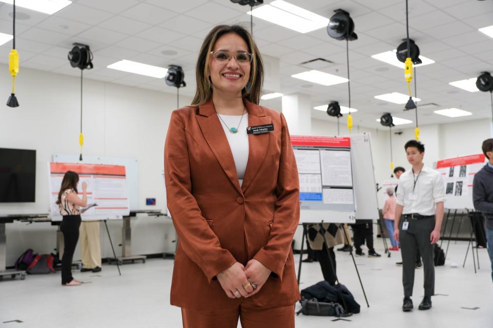 Heidi Villalba, associate professor of veterinary medicine, speaks about collaboration Friday at the inaugural Amarillo Research Symposium at the Texas Tech School of Veterinary Medicine in Amarillo.