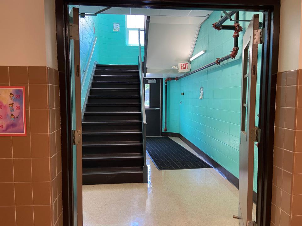 The stairwell at Hathaway Elementary School, across from where the elevator will be installed.