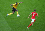 <p>Belgium’s Romelu Lukaku in action with England’s John Stones (REUTERS/Michael Dalder) </p>