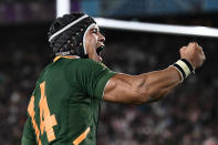 Tour à tour champion de France, puis vainqueur du Rugby Championship et de la Coupe du monde avec l'Afrique du Sud, l'arrière ou ailier Cheslin Kolbe a vécu une année extraordinaire. (Crédit : Anne-Christine POUJOULAT / AFP)