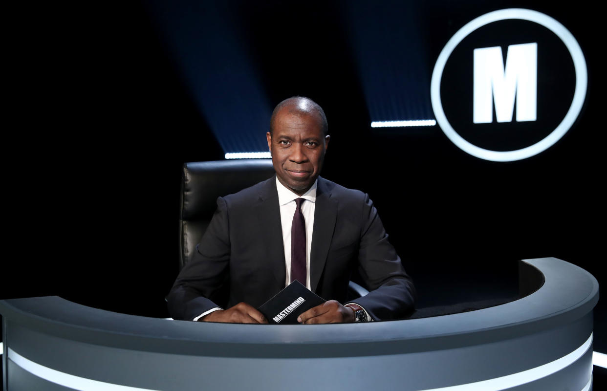 WARNING: Embargoed for publication until 00:00:01 on 17/08/2021 - Programme Name: Mastermind S19 - TX: 23/08/2021 - Episode: Mastermind S19 - Generics (No. n/a) - Picture Shows: **STRICTLY EMBARGOED NOT FOR PUBLICATION BEFORE 00:01 ON TUESDAY 17TH AUGUST 2021** Clive Myrie - (C) Hindsight/Hat Trick Productions - Photographer: William Cherry/Press Eye