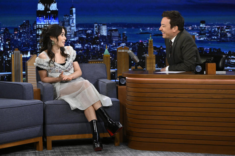 Cristin Milioti during an interview with host Jimmy Fallon on April 25, 2022. - Credit: Todd Owyoung/NBC