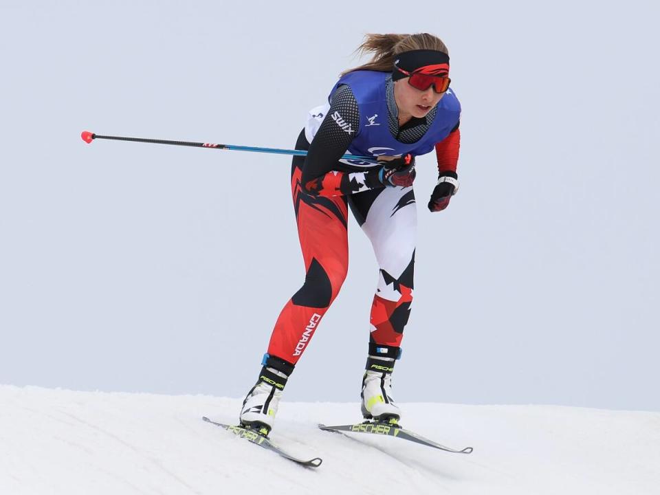 Natalie Wilkie of of Salmon Arm, B.C., seen at the Beijing 2022 Winter Paralympics, won her second medal of the Para nordic world championship opening weekend on Sunday in Östersund, Sweden. (Lintao Zhang/Getty Images - image credit)