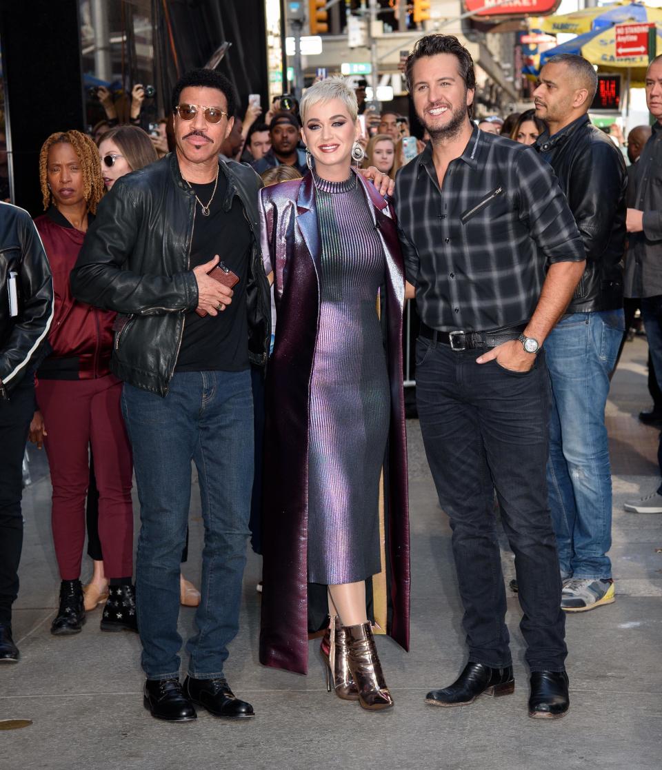 <p>The new panel of judges for the <em>American Idol</em> reboot promoted the show ahead of its 2018 debut. “This is the dream team,” Perry said during their appearance on <em>Good Morning America</em>. (Photo: Startraks) </p>