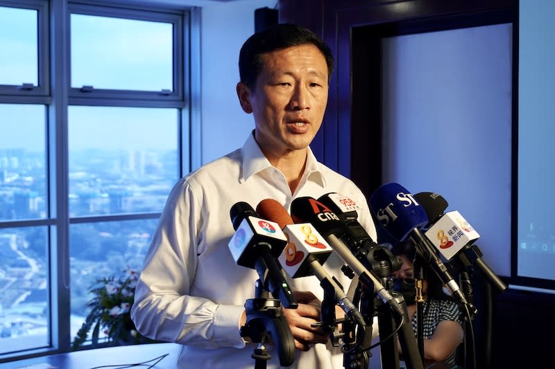 Outgoing Transport Minister Ong Ye Kung addresses reporters on the relaunched Singapore-Hong Kong Air Travel Bubble, on Monday, 26 April 2021. (PHOTO: Ministry of Transport)       