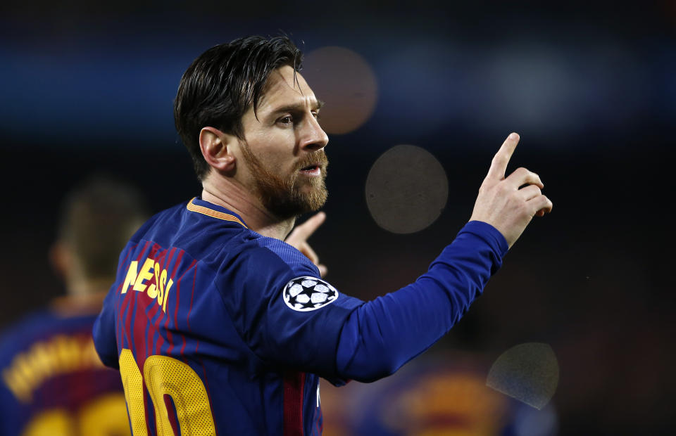 Lionel Messi celebra tras marcar el primer gol contra el Chelsea en el partido de vuelta de los octavos de final de la Champions League en el Camp Nou. (Foto: AP Photo/Manu Fernandez)