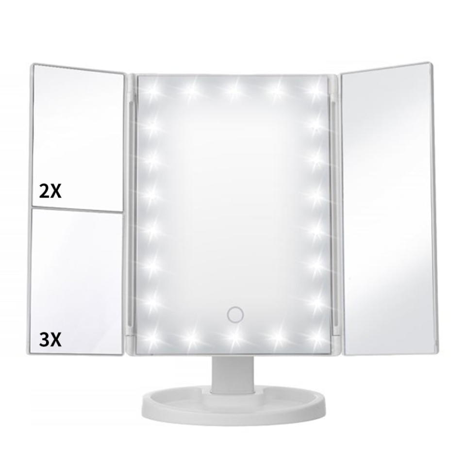<p><a href="https://go.redirectingat.com?id=74968X1596630&url=https%3A%2F%2Fwww.walmart.com%2Fip%2FMakeup-Vanity-Mirror-22-LED-Lights-1x-2X-3X-Magnification-Lighted-Mirror-Touch-Control-Trifold-180-Degree-Rotation-White-Portable-Women-Gift%2F494247673&sref=https%3A%2F%2Fwww.popularmechanics.com%2Fhome%2Finterior-projects%2Fg38234143%2Fbest-bathroom-mirrors%2F" rel="nofollow noopener" target="_blank" data-ylk="slk:Shop Now;elm:context_link;itc:0;sec:content-canvas" class="link ">Shop Now</a></p><p>Makeup Vanity Mirror with LED Lights</p><p>$23.99</p><p>walmart.com</p>