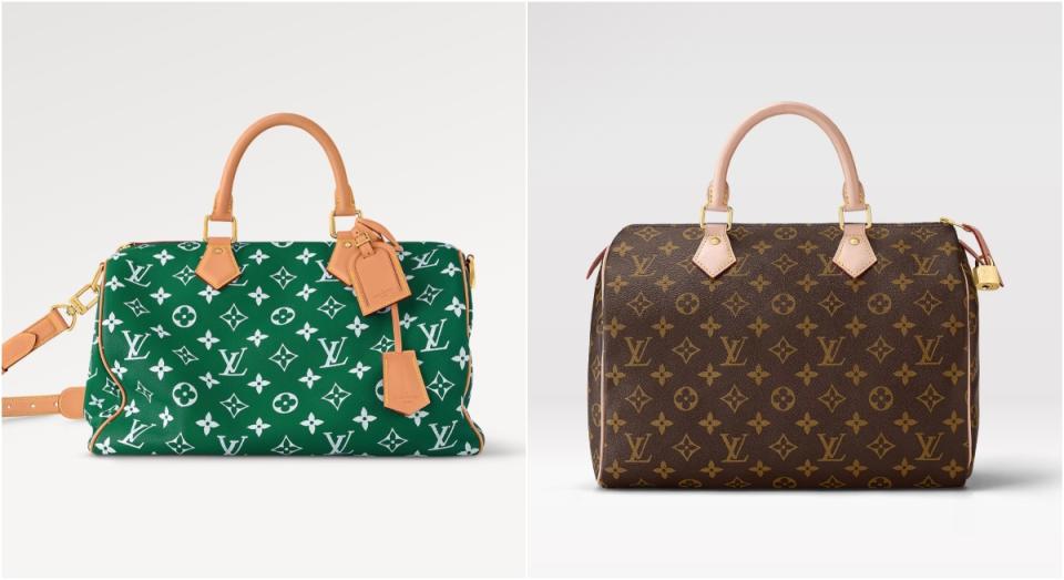 （左）Louis Vuitton Speedy P9 Bandoulière 40 $89,000；（右）Louis Vuitton Speedy 30 $13,200