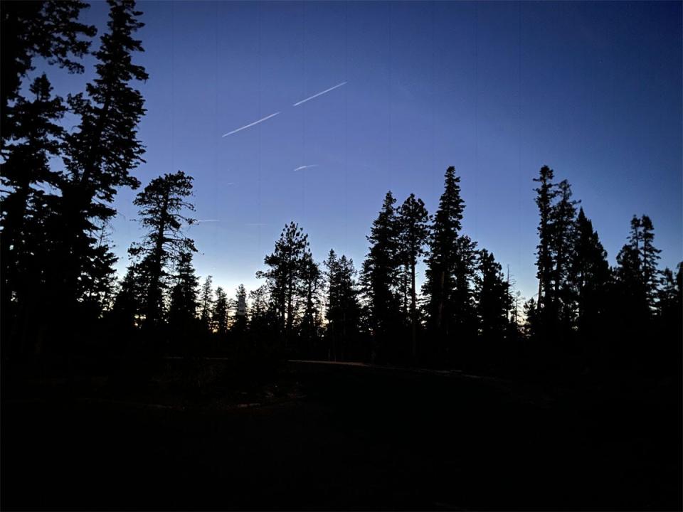 bryce canyon at night sky with trees below