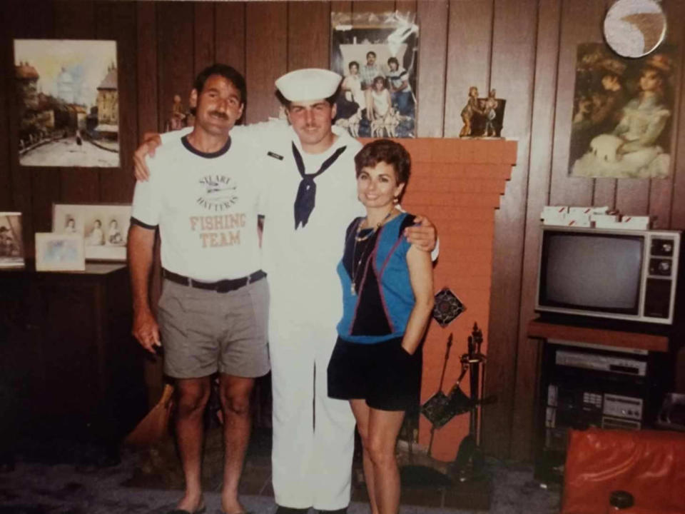 Gilbert Wyand with his parents during his time in the Navy. (Courtesy Adam Wyand)