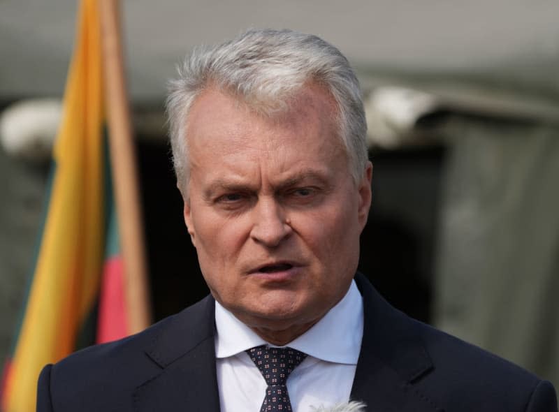 Lithuanian President Gitanas Nauseda, pictured during German President Steinmeier's visit to the Pabrade military training area in Lithuania. Soeren Stache/dpa