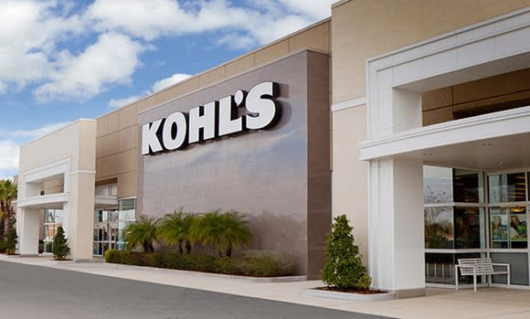 The exterior of a Kohl's store, with clouds overhead