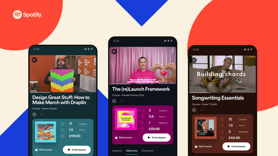 The Spotify app on three iPhones