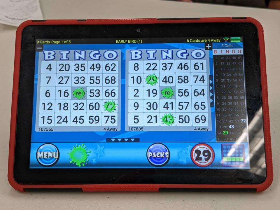 One of the e-cards players can use at Tribout’s BelleVegas Bingo Hall in Belleville