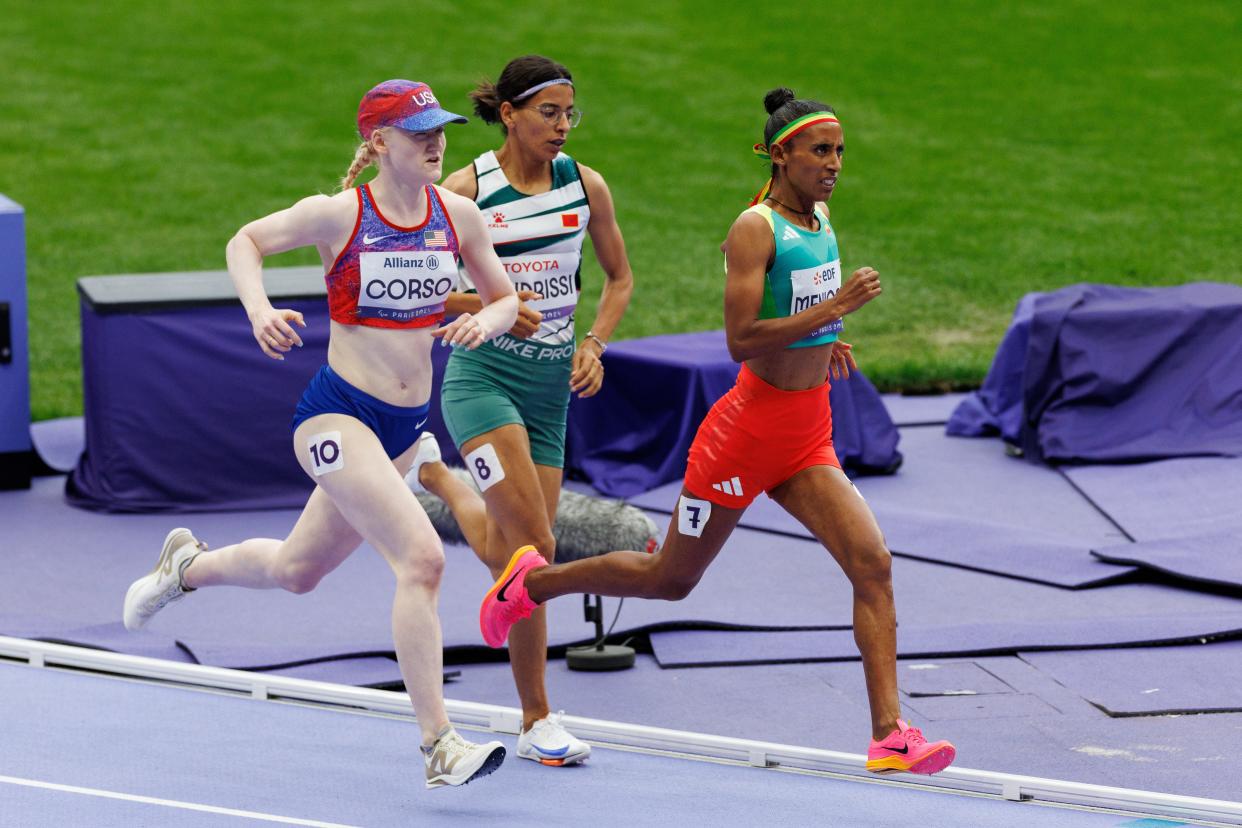 Aug 31, 2024; Paris, France; Liza Corso runs in the WomenÕs 1500m T13 Finals during the Paris 2024 Paralympic Summer Games at the Stade de France. Mandatory Credit: Ryan Beatty-USA TODAY