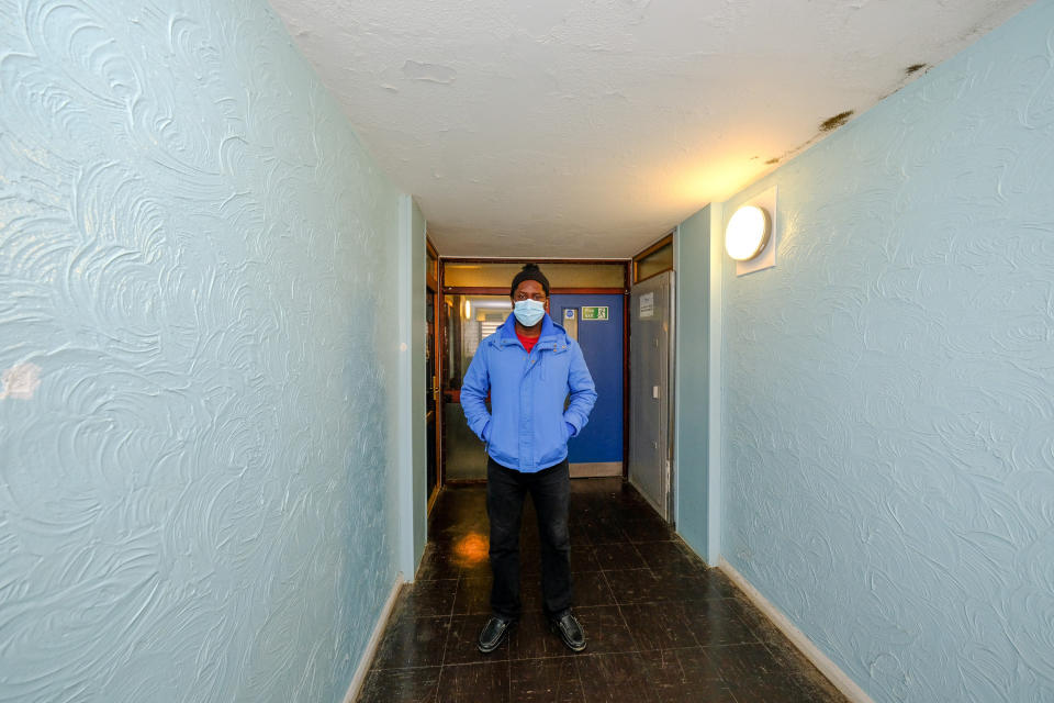 Hermon, 46, has been living alone in the tower block for six months. (SWNS)