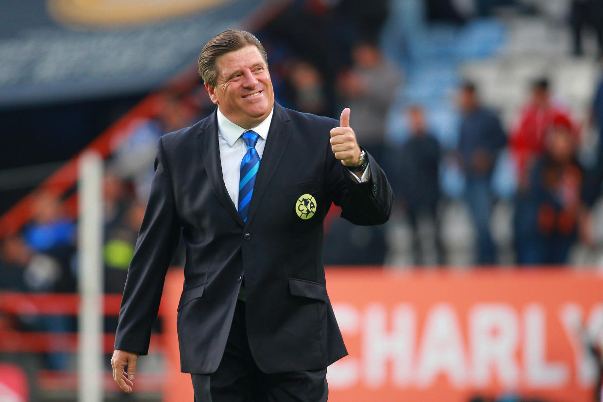 El entrenador del América, Miguel Herrera, presumió el liderato del equipo en la Liga MX. / Foto: Getty Images