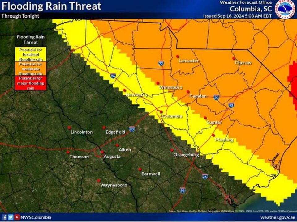 Severe weather is forecast to affect South Carolina.