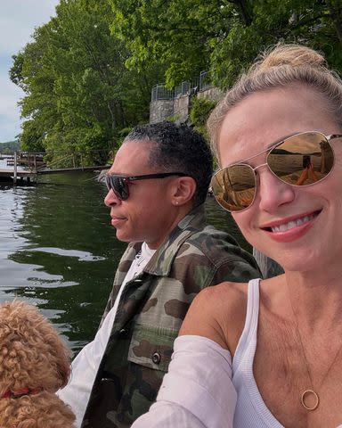 <p>Amy Robach/Instagram</p> Robach and Holmes took in the lakefront views during their getaway