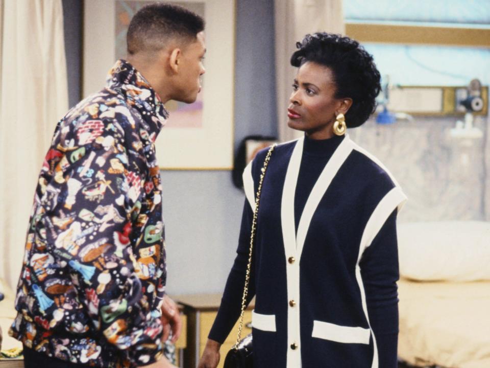 janet hubert and will smith on set of the fresh prince of bel air