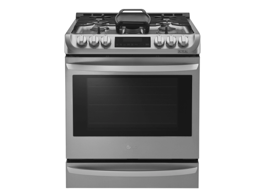 LG 30" 6.3 Cu. Ft. True Convection 5-Burner Slide-In Gas Range. Image via Best Buy.