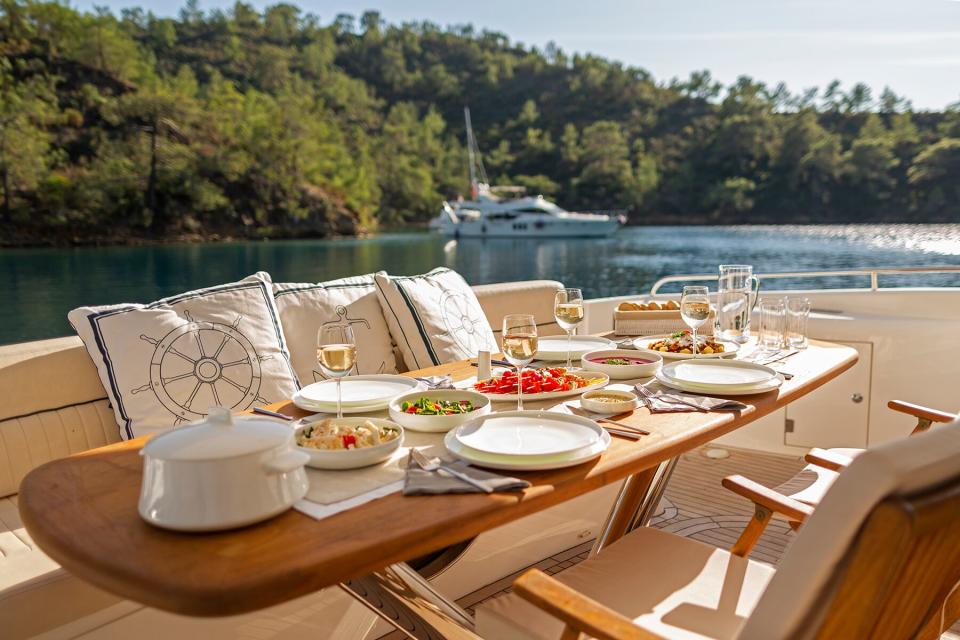 Romantic Dinner on Motor Yacht at Sunset