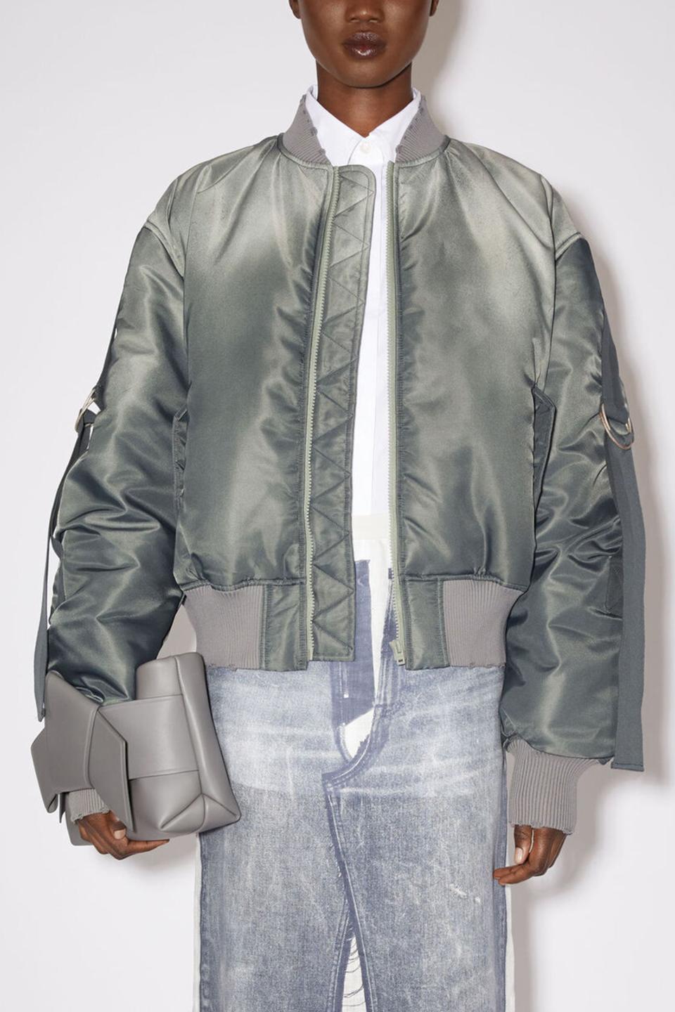 Bleached Bomber With Distressed Collar