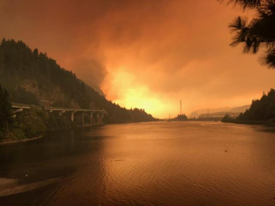 The Eagle Creek fire seen burning along the Columbia River in Oregon on Sept. 5, 2017. (Photo: Handout . / Reuters)